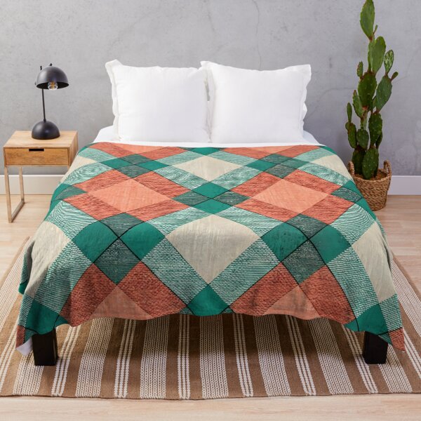 Item preview, Geometric Plaid Fabric Pattern in Coral and Teal designed and sold by aminz4.