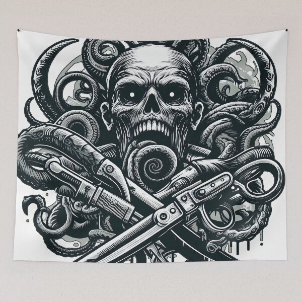 Item preview, zombie head with knives horror motif designed and sold by Salimgor Hangaround Music.