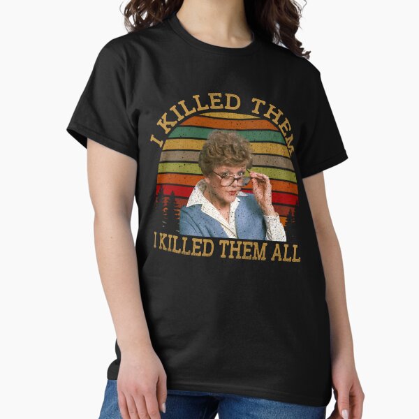 Vista previa del artículo con la obra «Los maté a todos. Se ha escrito un crimen. Camiseta de Jessica Fletcher. Se ha escrito un crimen.», diseñado y vendido por Troll-Per.