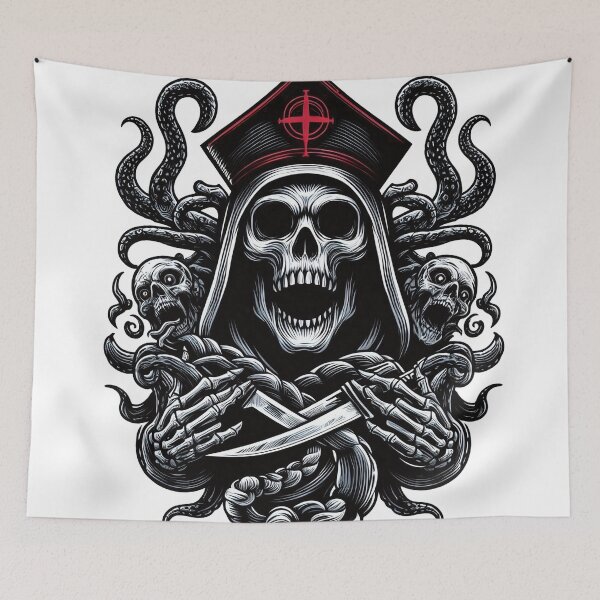 Item preview, Skull with Priest Hat Black White, Horror, Halloween, Logo, Ornaments designed and sold by Salimgor Hangaround Music.