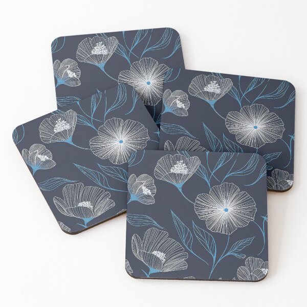 Item preview, A navy blue lines floral pattern with large stylized lines flowers designed and sold by MRFEZOO2030.