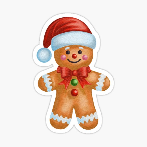 Item preview, Cute Christmas Gingerbread Cookie with Red Bow and Santa Hat in watercolor style designed and sold by AllaMashycheva.