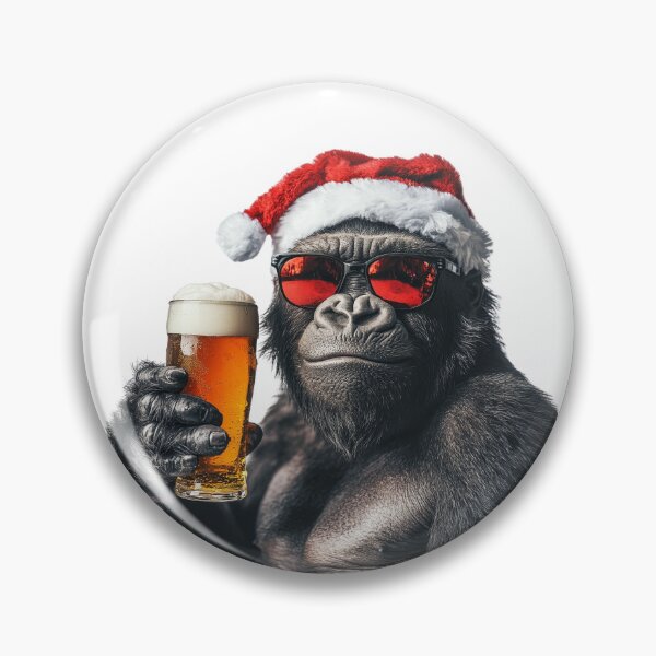 Item preview, Funny Gorilla celebrating christmas with a beer pint designed and sold by LazyOwlStore.