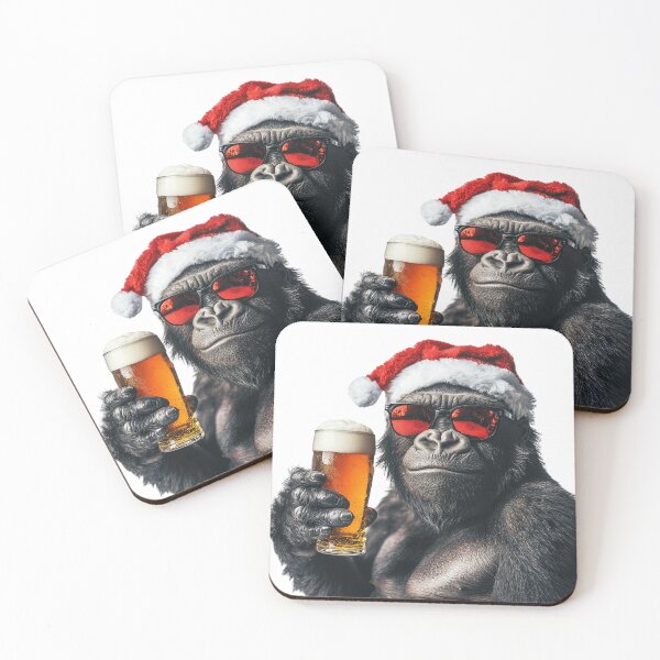 Item preview, Funny Gorilla celebrating christmas with a beer pint designed and sold by LazyOwlStore.