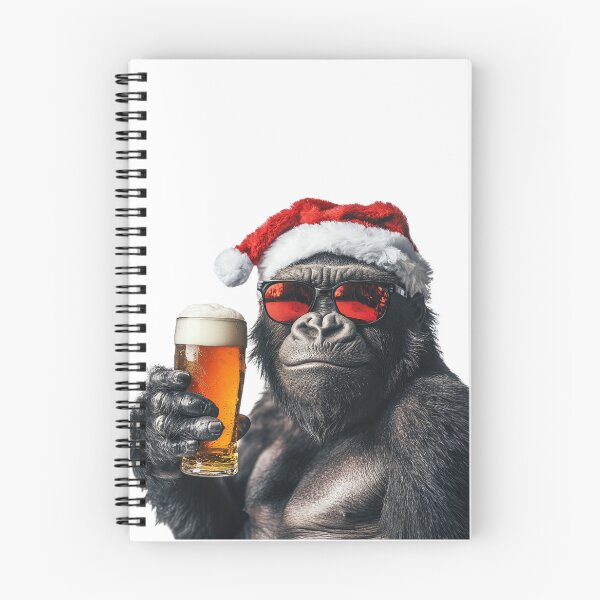Item preview, Funny Gorilla celebrating christmas with a beer pint designed and sold by LazyOwlStore.