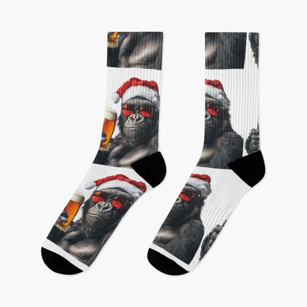 Item preview, Funny Gorilla celebrating christmas with a beer pint designed and sold by LazyOwlStore.