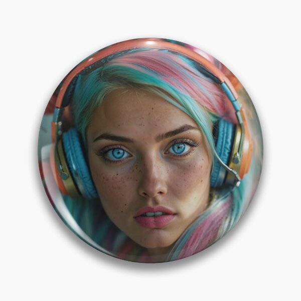 Item preview, Pastel Dreams: Portrait with Rainbow Hair and Metallic Headphones designed and sold by ArtLab-store.