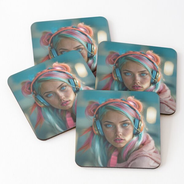 Item preview, Pastel Dreams: Portrait with Rainbow Hair and Metallic Headphones designed and sold by ArtLab-store.
