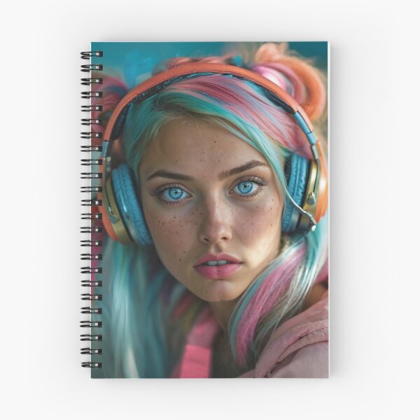 Item preview, Pastel Dreams: Portrait with Rainbow Hair and Metallic Headphones designed and sold by ArtLab-store.