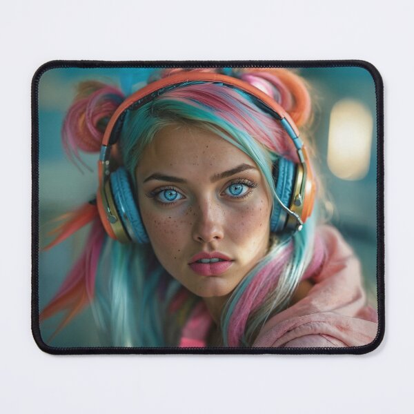 Item preview, Pastel Dreams: Portrait with Rainbow Hair and Metallic Headphones designed and sold by ArtLab-store.