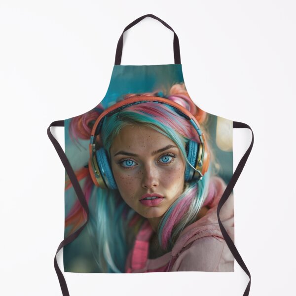 Item preview, Pastel Dreams: Portrait with Rainbow Hair and Metallic Headphones designed and sold by ArtLab-store.