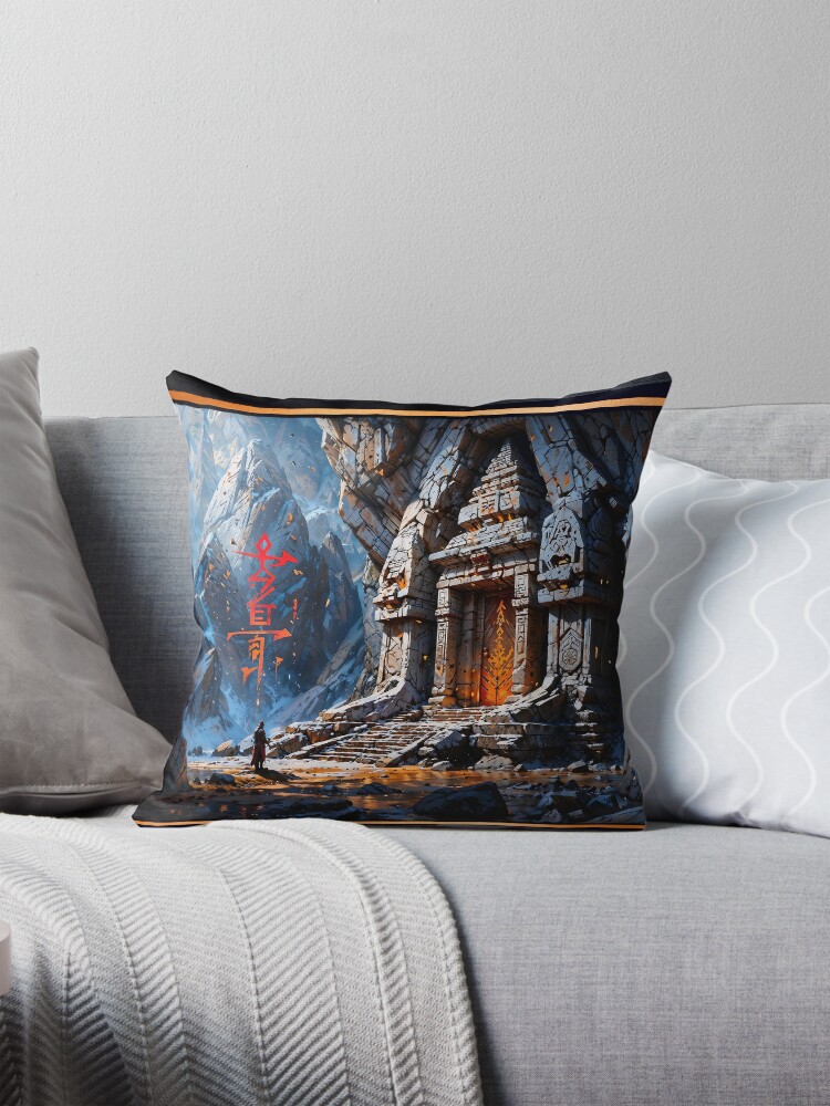 A Mysterious Ancient Temple Hidden In A Snow-Capped Mountain Landscape AI Concept Art by Xzendor7 | An Astounding Architectural Wonder 4 A Mysterious Ancient Temple Hidden In A Snow-Capped Mountain Landscape Breathtaking AI Concept Art by Xzendor7 Decorative Art Print Throw Pillow