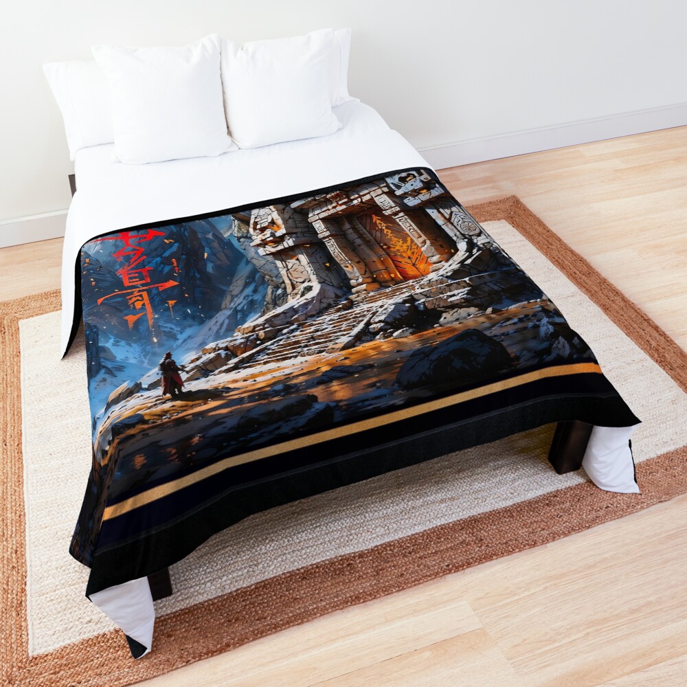 A Mysterious Ancient Temple Hidden In A Snow-Capped Mountain Landscape AI Concept Art by Xzendor7 | An Astounding Architectural Wonder 3 A Mysterious Ancient Temple Hidden In A Snow-Capped Mountain Landscape Breathtaking AI Concept Art by Xzendor7 Decorative Art Print Comforter