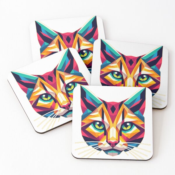 Item preview, Colourful cat portrait in geometrical abstract style designed and sold by Kait C.