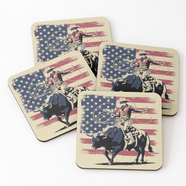 Item preview, American Cowboy Riding a Bull with Lasso - Patriotic Western Art for Men and Dad Gifts designed and sold by love3617.