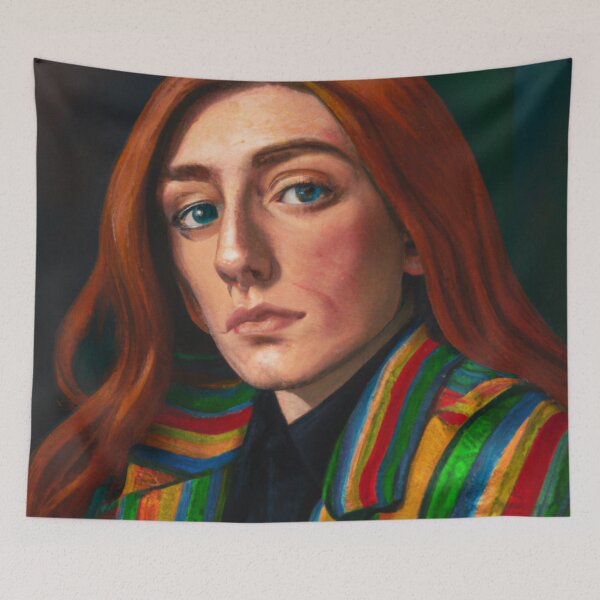 Item preview, "Portrait of a Redhead in Vibrant Striped Jacket" designed and sold by Rectoryprint.