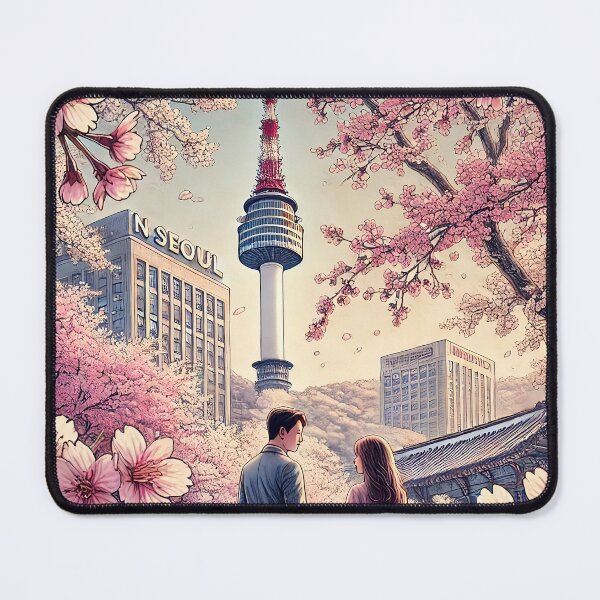 Item preview, Couple N Seoul Tower Cherry Blossom designed and sold by unrealartwork.