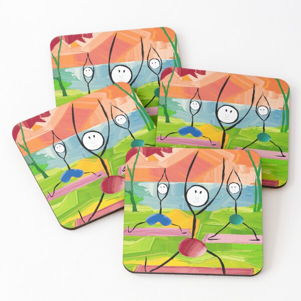 Item preview, Yoga Cartoon Characters, Cute Stick Figures doing Yoga Poses in the Park designed and sold by madtoyman.