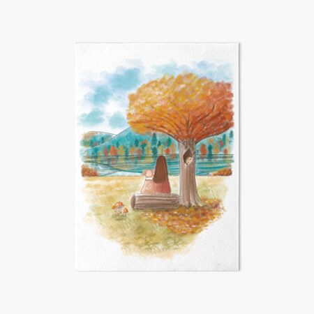 Item preview, Autumn forest and lake landscape painting designed and sold by Marion Philip Design.