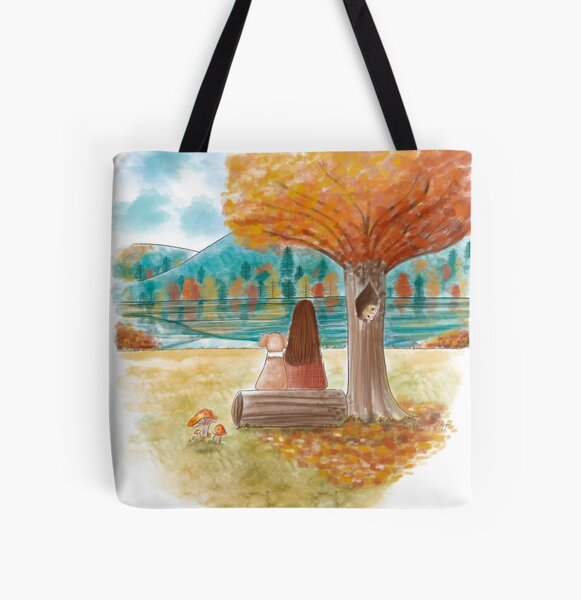 Item preview, Autumn forest and lake landscape painting designed and sold by Marion Philip Design.