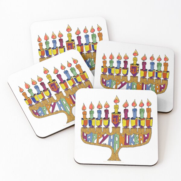 Artikelvorschau, Fröhliches Chanukka-Dreidel-Menora-Kunstdruck entworfen und verkauft von Lee Hiller Designs.