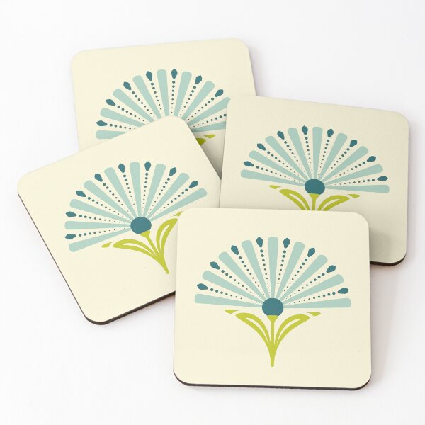 Item preview, KF 0316 A - Vintage Retro Daisy 70s Floral Pattern in Turquoise Teal Green designed and sold by KhakiFinch.