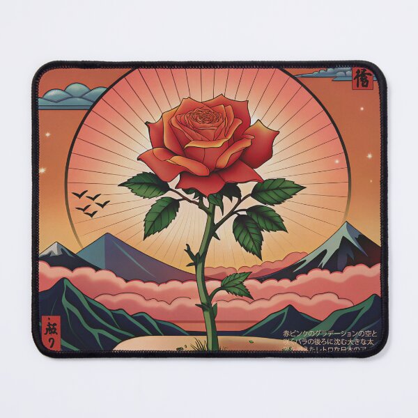 Item preview, Japanese Retro Aesthetic Retro Sunset with Blooming Rose and Mystical Mountains designed and sold by sudhareditz.