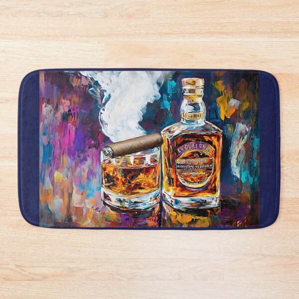 Item preview, Delight in the Vibrancy of a Whiskey Bottle and Glass with a Cigar Abstract Digital Art designed and sold by OlfactoART Studio.