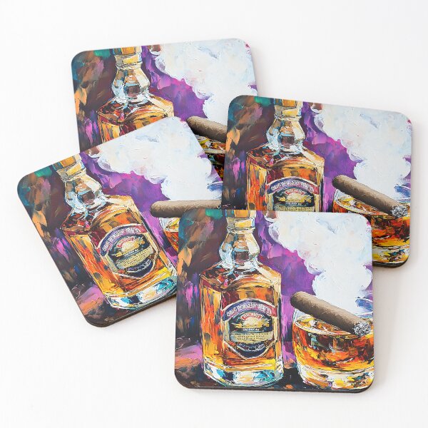 Item preview, Enjoy the Richness of Whiskey and a Cigar with Vibrant Swirling Colors AI Generated Abstract Art designed and sold by OlfactoART Studio.