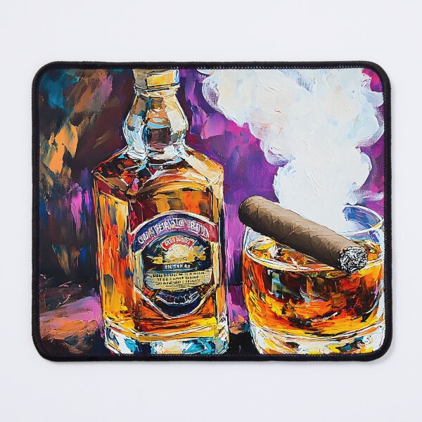 Item preview, Enjoy the Richness of Whiskey and a Cigar with Vibrant Swirling Colors AI Generated Abstract Art designed and sold by OlfactoART Studio.