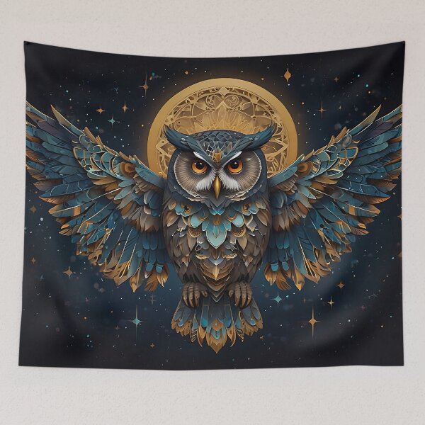 Item preview, Geometric Owl with Sacred Symbols designed and sold by FluffyPeels.