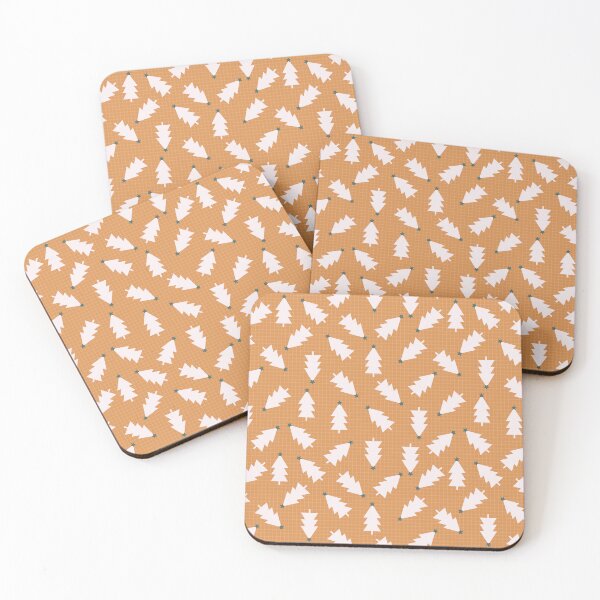 Item preview, Christmas trees on striped background - ocher and cotton candy pink designed and sold by marufemia.