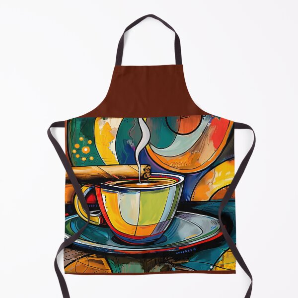 Item preview, Vibrant Steaming Coffee Cup with Cigar on Saucer Surrounded by Dynamic Swirls of Color Abstract Digital Art designed and sold by OlfactoART Studio.