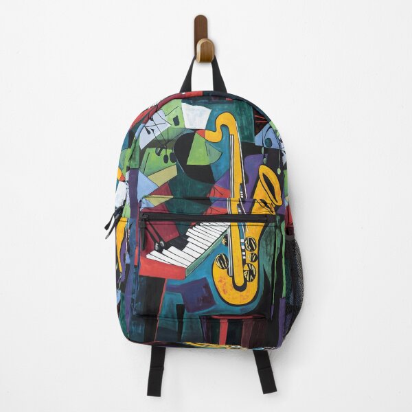 Item preview, Vibrant Abstract Composition with Bold Yellow Saxophone and Monochrome Keyboard Amid Geometric Shape designed and sold by OlfactoART Studio.