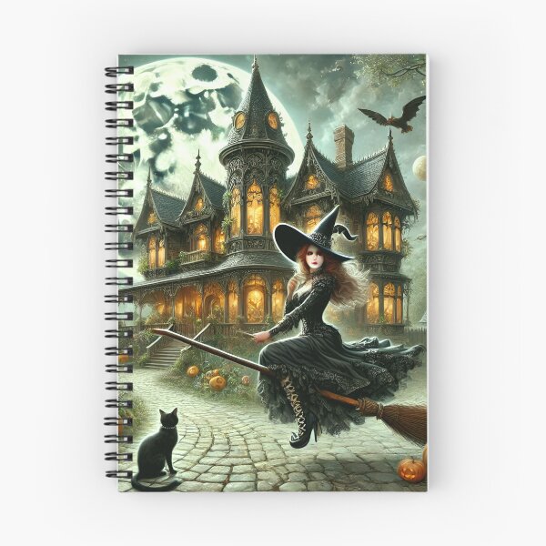 Item preview, Gothic Haunted House with Witch on Broom Full Moon Pumpkin Scene designed and sold by NancyzKreations.