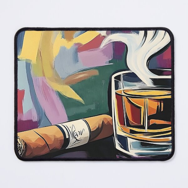 Item preview, Whisky and Cigar with Graceful Swirls of Smoke Rising in Energetic Backdrop Abstract Art designed and sold by OlfactoART Studio.