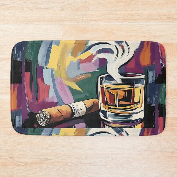 Artikelvorschau, Whisky und Zigarre mit anmutigen Rauchschwaden, die vor einer energiegeladenen Kulisse aufsteigen, abstrakte Kunst entworfen und verkauft von OlfactoART Studio.