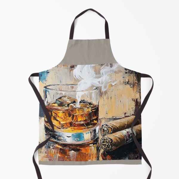 Item preview, Glass of Whiskey with Ice Cubes and Two Cigars with Soft Smoke in a Bold, Abstract Setting designed and sold by OlfactoART Studio.
