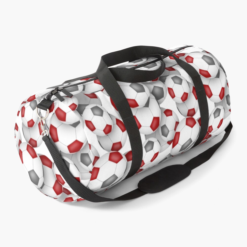 red gray soccer balls pattern duffle bag