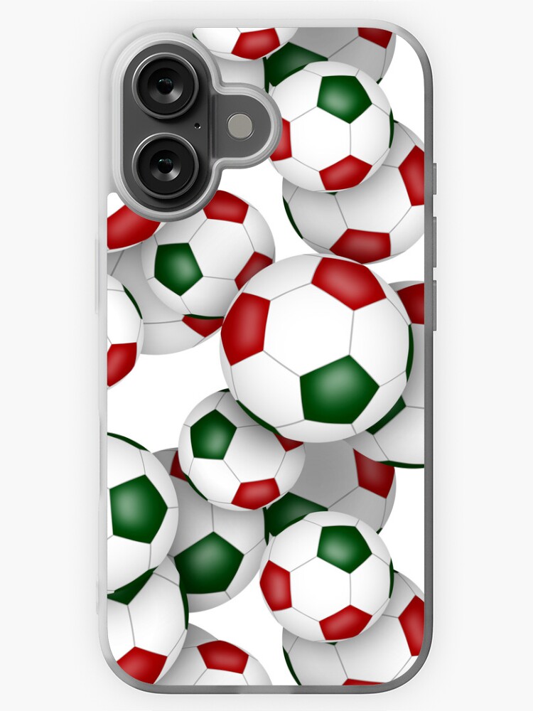 Thumbnail 1 of 5, iPhone Case, Red & green soccer balls pattern designed and sold by katzdzynes.