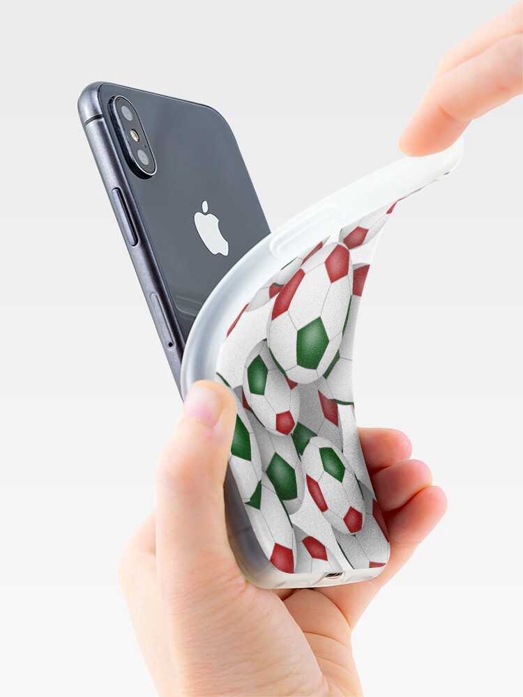Thumbnail 4 of 5, iPhone Case, Red & green soccer balls pattern designed and sold by katzdzynes.
