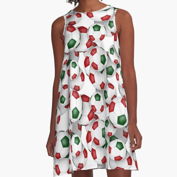 Red & green soccer balls pattern A-Line Dress