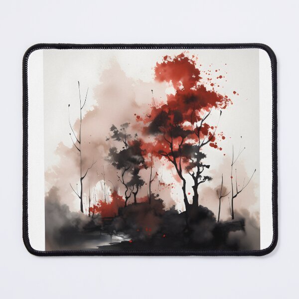 Item preview, dark fall landscape painting, red and black watercolor painting, A Moody Watercolor Landscape designed and sold by Lightweav.