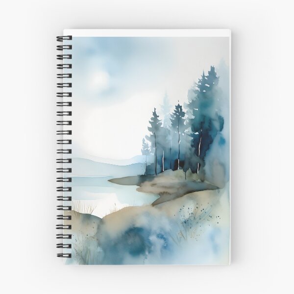 Item preview, Paisaje de acuarela abstracto, lago y árboles, pintura en acuarela, arte de pared azul relajante designed and sold by Lightweav.