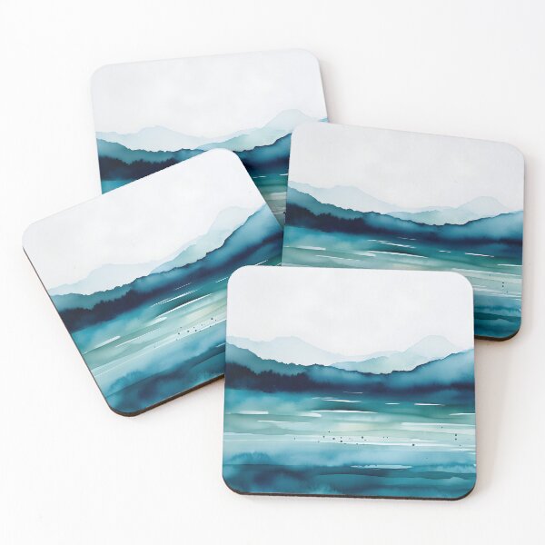 Item preview, peaceful watercolor painting, blue teal mountains, abstract nursury painting designed and sold by Lightweav.