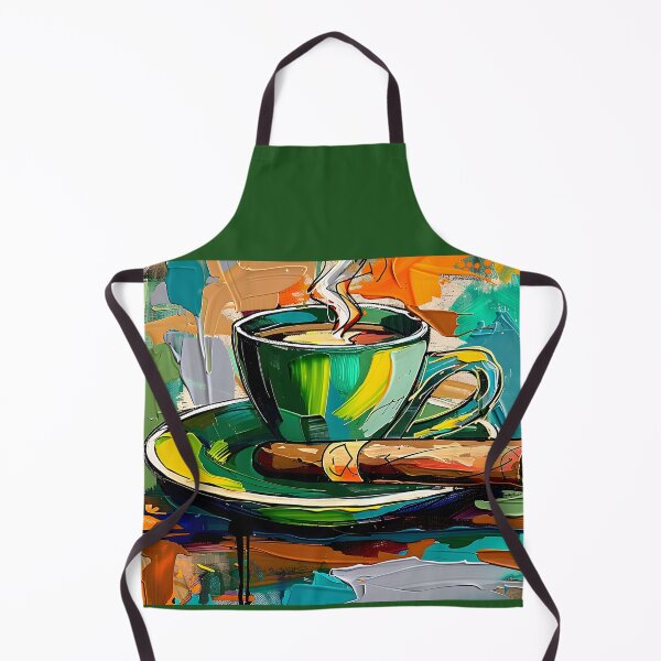 Item preview, Steaming Cup of Coffee on Saucer with Cigar Against Vibrant Overlapping Brushstrokes designed and sold by OlfactoART Studio.