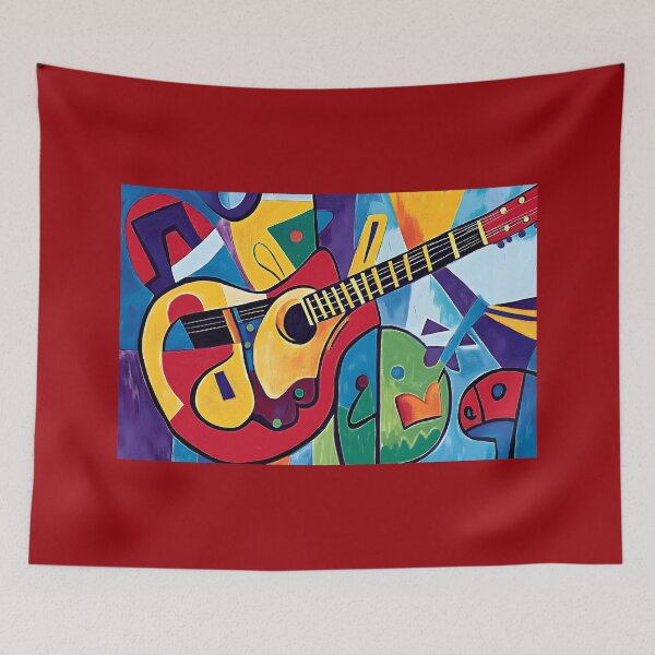 Item preview, Vibrant Abstract Composition Featuring Prominent Guitar Surrounded by Geometric Shapes designed and sold by OlfactoART Studio.