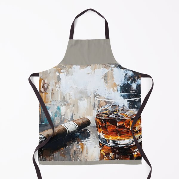 Item preview, Glass of Whiskey with Ice Paired with Cigar on Reflective Surface in Rich and Moody Ambiance designed and sold by OlfactoART Studio.