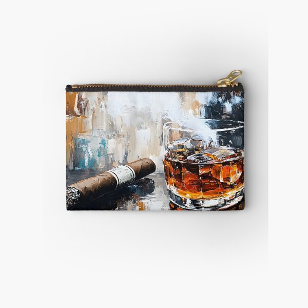 Item preview, Glass of Whiskey with Ice Paired with Cigar on Reflective Surface in Rich and Moody Ambiance designed and sold by OlfactoART Studio.
