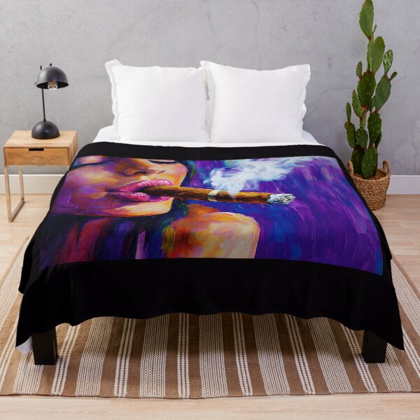Item preview, Embrace the Allure of Glossy Lips Holding a Cigar Against a Vibrant Background designed and sold by OlfactoART Studio.